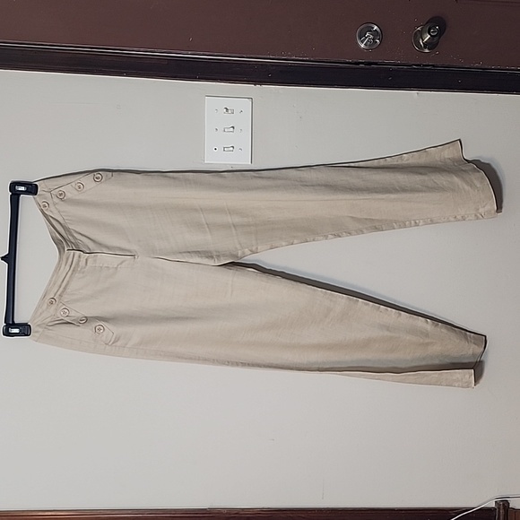 Sandro Linen Oatmeal Color Straight Leg Women's Pants Size 6 - Picture 1 of 7